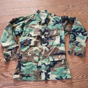 US ARMY - Green Woodland Camo Button-up Military Field Jacket, Mens MEDIUM-LONG